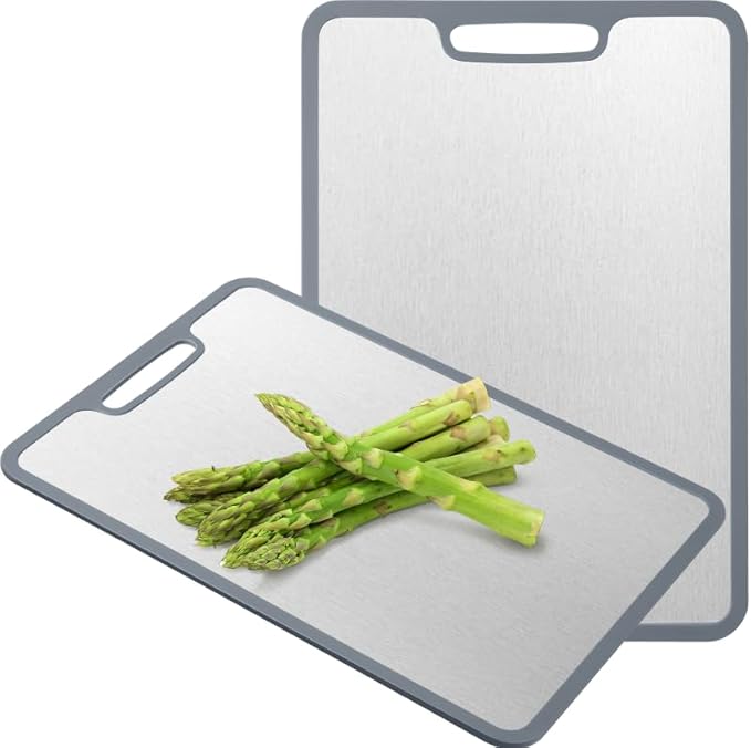 PUQITEN Stainless Steel Cutting Board for Kitchen - Dishwasher Safe With Silicone Edge - Non Slip .304 Stainless Steel Double Sided Cutting Board Perfect Size14x10inch
