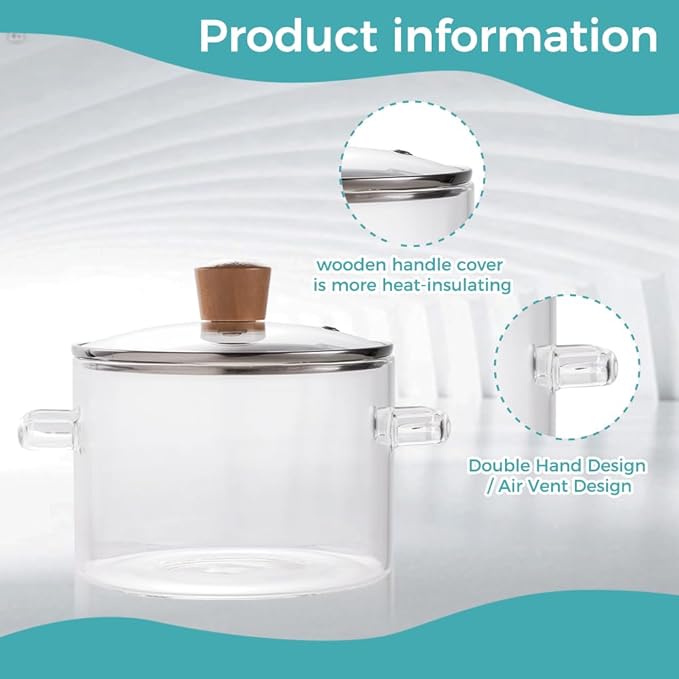 Recceng Glass Pots for Cooking on Stove, 1.8L/60 OZ Clear Simmer Pot Potpourri, Glass saucepan with Lid, Cookware for Stovetop