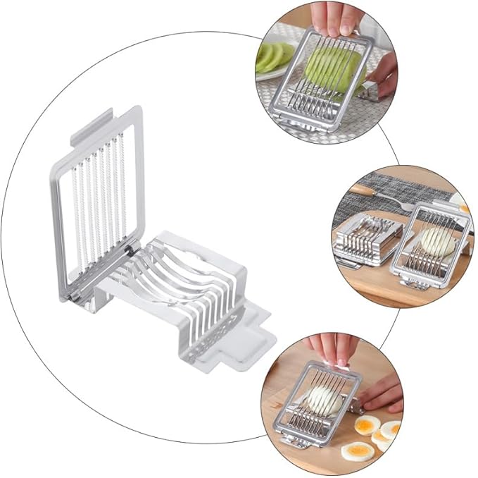 Hemoton Stainless Steel Egg Slicer 5.7 Inch Multifunctional Kitchen Cutter for Boiled Eggs Strawberries Mushrooms and More with Cutting Wires