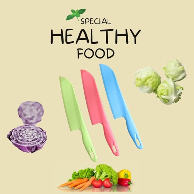 jawbush Professional Lettuce Knife to Prevent From Turning Brown, 11" Plastic Serrated Knife for Veggies, Fruit, Bread, Cake, Salad, No BPA for Cooking and Cutting - Safe & Durable Nylon Knife Set