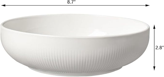 Set of 2 Serving Bowls- 9inch Extra Large Salad Bowls -Porcelain White Serving Bowls for Salad Soup Pasta and Dinner-Large Ceramic Bowl Set for Entertaining