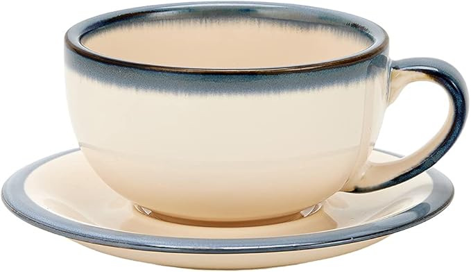 Vintage Design 12 oz Ceramic Latte Art Cappuccino Barista Cup with Saucer (Beige)