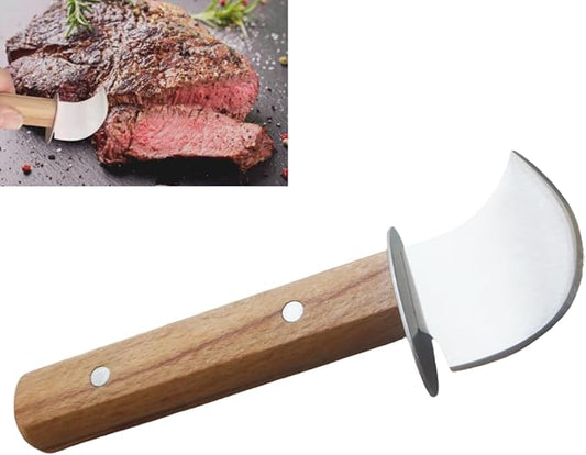 2Pack Adaptive Rocking Knife One-Handed Steak Cutter with Curved Blade, Anti-Slip Wooden Handle Rocker Knife for Meat & Veggies