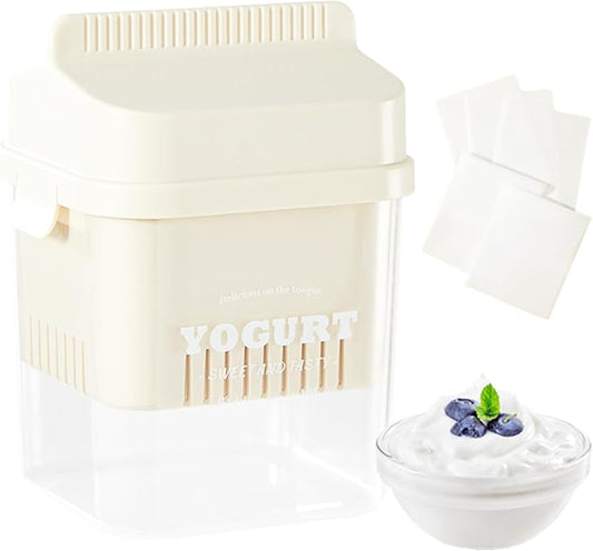 Greek Yogurt Strainer with Spring Pressure Filtration. Ultra-Fine Mesh Whey Separator, BPA-Free for Homemade Cheese, Versatile Food Filter for Cold Brew Coffee, Vegetable & Fruit Straining (Cream)