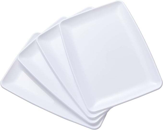 N9R 10Pcs White Plastic Serving Trays,11" x 8" Rectangle Heavy Duty Serving Platters with 10Pcs Butcher Paper,Perfect for Party,Wedding,Birthday