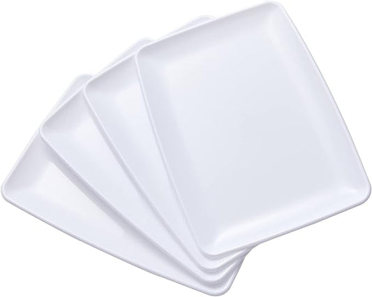 N9R 10Pcs White Plastic Serving Trays,11" x 8" Rectangle Heavy Duty Serving Platters with 10Pcs Butcher Paper,Perfect for Party,Wedding,Birthday