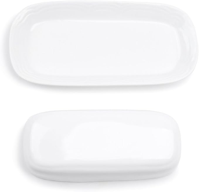 Fox Run Butter Dish, White Stoneware