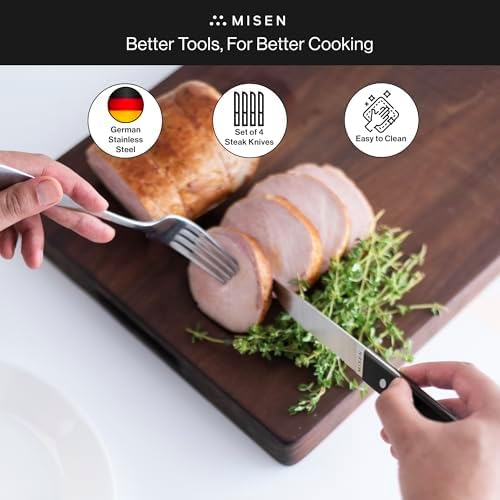 Misen Steak Knives Set of 4 - Precision Serrated Blades for Effortless Dining - German Stainless Steel - Superior Cuts with Four Steak Knives - Comfortable, Sleek Handles - White