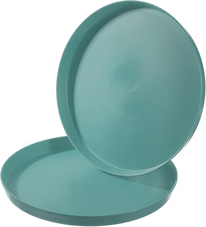 PATIKIL 11" Restaurant Serving Trays, 2 Pcs Round Non-Slip Food Service Tray Platter Reusable Plastic Fast Food Serving Tray for Bar Coffee Home Cafeteria Hotel, Green