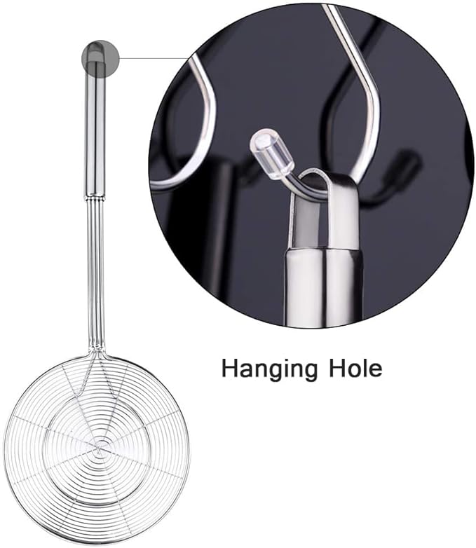 YFWOOD 6.3 Inch Spider Strainer Skimmer, Reinforced Double Coil Wire Skimmer with Large Handle Solid Stainless Steel Strainer Ladle,for Kitchen Deep Frying Food Spaghetti Noodle (1 - Piece)