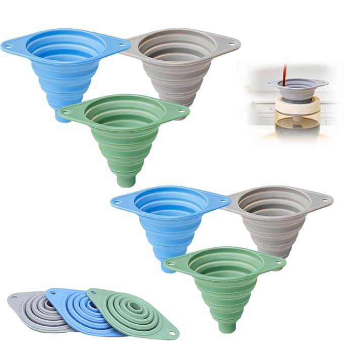 Kitchen Funnel Set 3 Pack, 2025 New Funnels for Kitchen Use Filling Bottles, Silicone Collapsible Funnel, Small Funnels for Filling Small Bottles, for Water Bottle Liquid Transfer (6PCS)