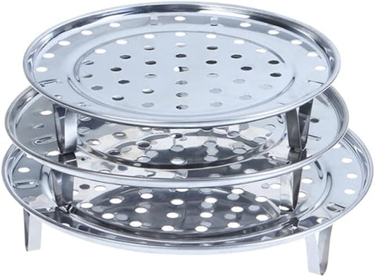 Round Stainless Steel Steamer Rack, Thicken 8.5" 9.33" 10.11" Inch Diameter Canner Steaming Rack Stand Cooking Ware Food Vegetable Steam Tray for Pressure Cooker Pot (3 Pack)