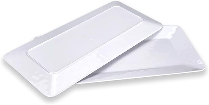 Yalin Rectangle Large Serving Platter, 17 Inch Melamine Serving Tray, Great for Restaurant, Steak, Salad and Everyday, Set of 2 White Dinner Plates (Rectangle)