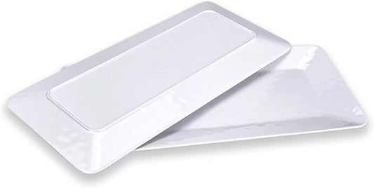 Yalin Rectangle Large Serving Platter, 17 Inch Melamine Serving Tray, Great for Restaurant, Steak, Salad and Everyday, Set of 2 White Dinner Plates (Rectangle)