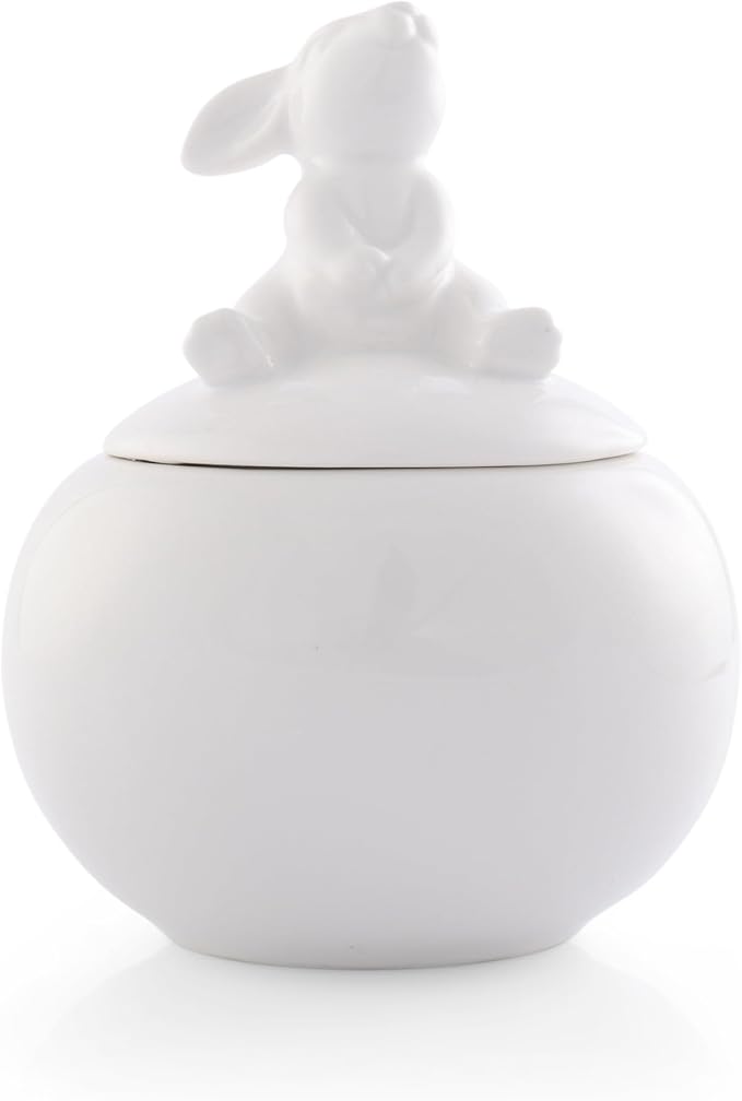 Arthur Court Sugar Bowl, White Stoneware, Setting Bunny Design on Lid, Durable and Easy to Clean - Whimsical and Elegant, Perfect for Tea or Coffee Time, Enhances Easter Table Décor