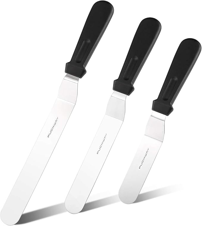 PUCKWAY Offset Frosting Cake Knife set of 3 Black 6 8 & 10 Inch Angled Icing Spatula for Decorating