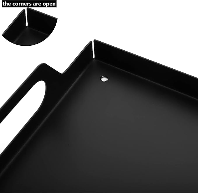 Peohud 2 Pack Black Metal Serving Tray, Decorative Coffee Table Tray with Handles, Vanity Platter Breakfast Tray for Eating, Storing, Bedroom, Kitchen, Living Room, Bathroom