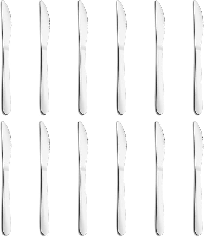12 Pieces Butter Knives Set - 9 Inches Butter Knife, Food Grade Stainless Steel Dinner Knives Set, Mirror Polished Knife Silverware for Home, Restaurant, Kitchen, Dishwasher Safe
