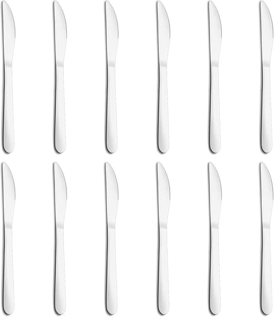 12 Pieces Butter Knives Set - 9 Inches Butter Knife, Food Grade Stainless Steel Dinner Knives Set, Mirror Polished Knife Silverware for Home, Restaurant, Kitchen, Dishwasher Safe