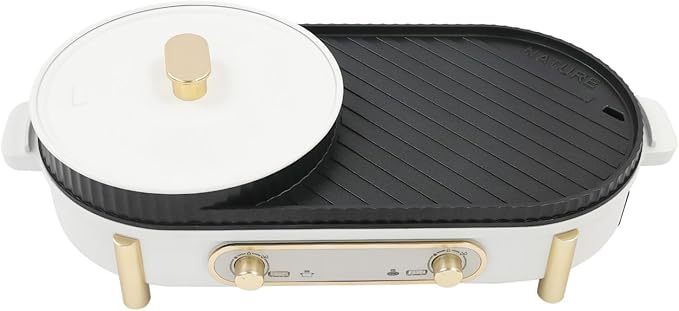 Round Hot Pot with Grill, 1700 W Electric Grill with Hot Pot Independent Temperature Knob Non-Stick BBQ Grill & Hotpot Pot for 3-8 People (Round Pot)