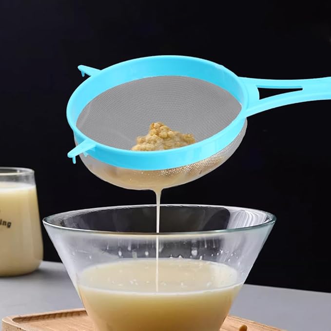 4Pcs Mesh Strainer Set, Plastic Fine Colander Set, Flour Sieve Filter Spoon with Handles, Sugar Sifters Fine Strainer Tea Filter for Filtering Coffee Juice Milk Honey Wine Pasta (COLOR:Random Colors)