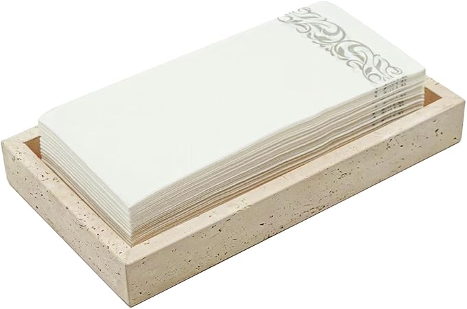 Natural Travertine Guest Towel Holder, Stone Napkin Holder for Bathroom,Gorgeous Bathroom Napkin Holder Tray, Stylish Guest Towel Holder Tray for Bathroom Toilet Dining Table, Beige