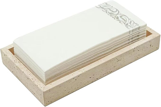 Natural Travertine Guest Towel Holder, Stone Napkin Holder for Bathroom,Gorgeous Bathroom Napkin Holder Tray, Stylish Guest Towel Holder Tray for Bathroom Toilet Dining Table, Beige