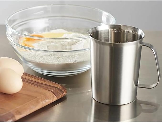CURTA 18/8 Stainless Steel Measuring Cup with Handle and Pour Lip, Metal Pitcher with Oz and ML marking, 16OZ/500ML- 2 Cup), Heavy-Duty Pitcher