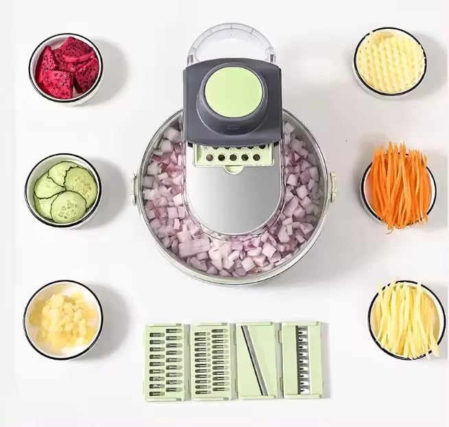 Vegetable Chopper, Onion Chopper, Mandoline Slicer, 9 in 1 professional Veggie Chopper and Slicer, Cucumber Slicer, Potato Slicer, Dicing Machine, Adjustable Veggie Chopper with Container and Lid
