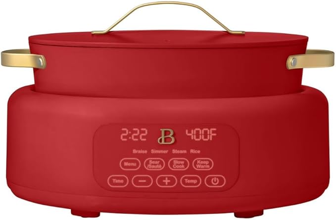 Beautiful 10-in-1 Electric Multi-Cooker, 6-Quart, Digital Display, Non-Stick Pot, One-Touch Control, 10 Cooking Functions (Tomato Red)