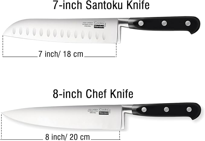 Cooks Standard High Carbon Stainless Steel Knife Set 2-Piece, 8" Chef’s Knife and 7" Santoku Knife Classic Sharp Kitchen Knives Set, Ergonomic Handle