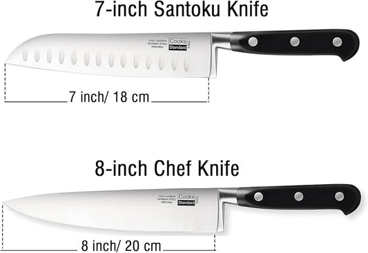 Cooks Standard High Carbon Stainless Steel Knife Set 2-Piece, 8" Chef’s Knife and 7" Santoku Knife Classic Sharp Kitchen Knives Set, Ergonomic Handle