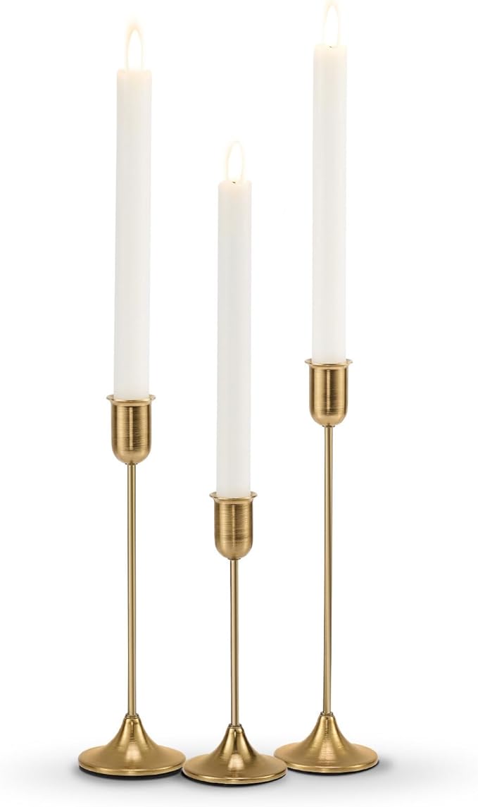 Candlestick Holders, Taper Candle Holders Set of 3, Gold Vintage Candle Sticks Holder Decor for Table Centerpiece, Fireplace Mantel, Weddings, Housewarming & Valentine's Day Décor
