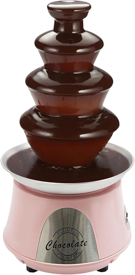 2.2lbs Chocolate Fountain, 4-Tier Party Fountain, Chocolate Fondue Fountain for Christmas Birthday Party, 120V 180W, Pink