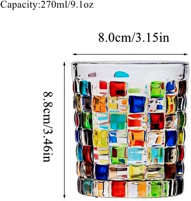 Set of 6 or 5 Hand-painted Colorful Glass Tumblers, Drinking Glassware, Cocktail Glasses for Iced Coffee Juice Tea Beverage Milk Wine With Artistic Design