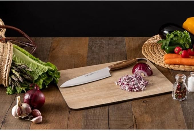 Arcos Chef Knife 8 Inch Stainless Steel. Professional Kitchen Knife for Cooking. Ovengkol Wood Handle 100% natural FSC and 210 mm Blade. Series Nordika