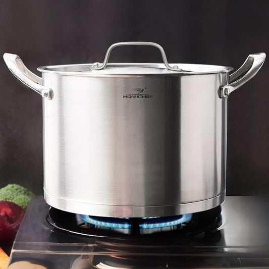 HOMI CHEF HEAVY ECOLOGICAL NICKEL FREE Stainless Steel Stock Pot 8QT with Lid (No Toxic Non Stick Coating, 5.1LBS) - Induction Pot 8 Quart Matte Polished Cooking Pot