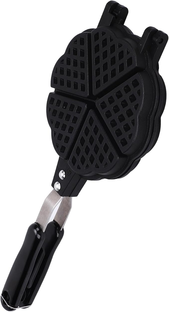 Buachois Waffle Maker Pan, Heart Shape Stovetop Waffle Baking Pan Mini Kitchen Cookware for Family Breakfast Camping Picnics, 6.3x14.2in Aluminum Nonstick Surface