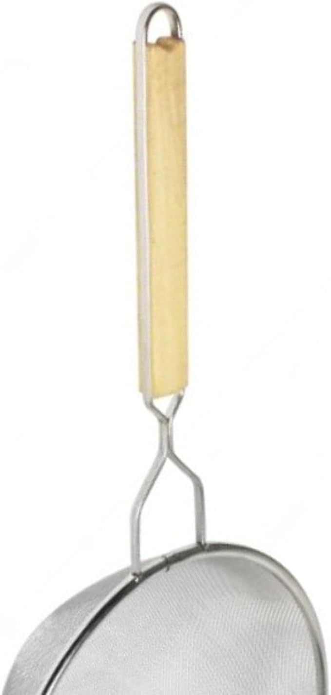 TrueCraftware- 10-Inch Single Medium Tin Mesh Strainer 13" Handle Length Wooden Handle- Kitchen Utensil Food Strainer Skimmer Spoon for Cooking Sieve Sifters Rice Quinoa Pasta Fruits Vegetable