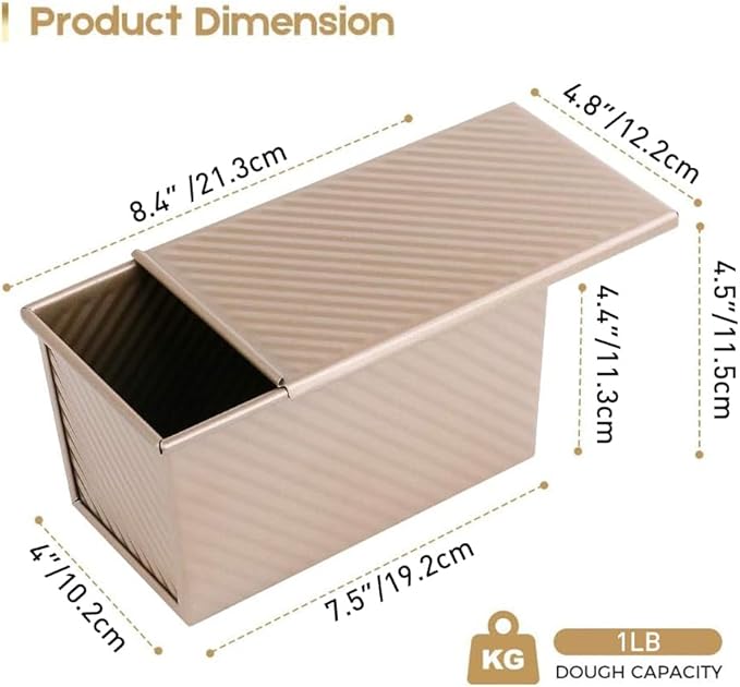 Amagabeli Pullman Loaf Pan with Lid Nonstick Bakeware 9”x4” Carbon Steel Corrugated Bread Toast Box Mold for Cooking Oven Baking Roasting Toaster Bake Mold Homemade Cakes Baking Golden