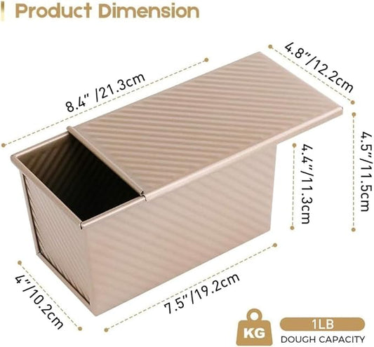 Amagabeli Pullman Loaf Pan with Lid Nonstick Bakeware 9”x4” Carbon Steel Corrugated Bread Toast Box Mold for Cooking Oven Baking Roasting Toaster Bake Mold Homemade Cakes Baking Golden