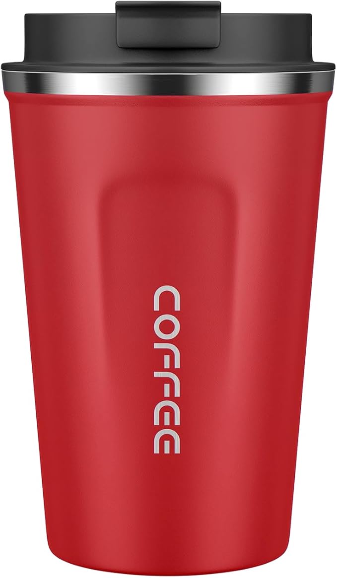 MOMSIV 12oz Travel Mug, Insulated Coffee Cup with Leakproof Lid, Vacuum Stainless Steel Double Walled Reusable Tumbler for Hot and Cold Water Coffee and Tea In Travel and Car(Red-380ml)