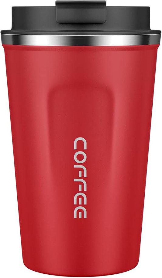 MOMSIV 12oz Travel Mug, Insulated Coffee Cup with Leakproof Lid, Vacuum Stainless Steel Double Walled Reusable Tumbler for Hot and Cold Water Coffee and Tea In Travel and Car(Red-380ml)