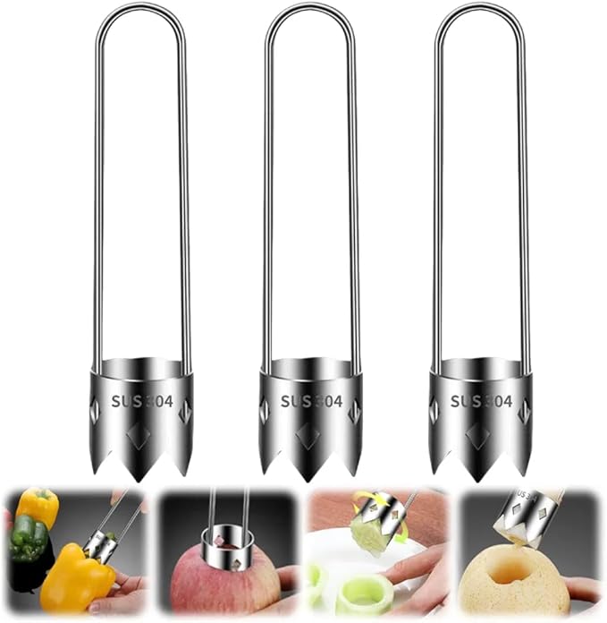 Red Bell Pepper Corer, 2025 Upgraded Stainless Steel Fruite Corer,Vegetable Pineapple Corer Tool Cutter Pepper Seed Remover Tool,For Vegetables Fruit Corer Kitchen Gadget (3, A)