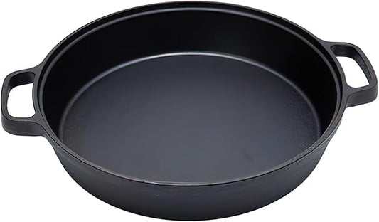 LI-GELISI Deepened flat-bottom cast iron frying pan, double-handle thickened uncoated old-fashioned iron pot, pancake and steak frying household multi-purpose large iron pot(24 inch)