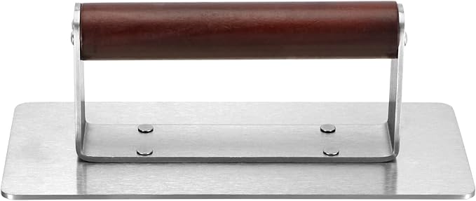 QWORK Stainless Steel Bacon Press with Heat-Resistant Wooden Handle, 9 Inch - Non-Stick, Griddle Bacon, Ham, Steak, Sandwich Press