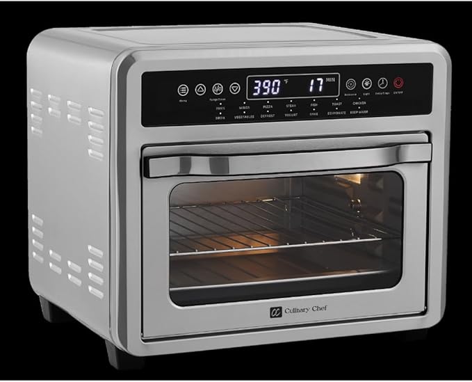 CULINARY CHEF Air Fryer Oven, Digital, 26 Quart 10-in-1 Countertop Toaster Oven & Air Fryer Combo - Grill, Rotisserie, Dehydrator, Pizza Oven, & More, Stainless Steel