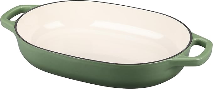 EDGING CASTING Enameled Cast Iron Oval Dutch Oven Pot with Lid, Dutch Oven for Sourdough Bread Baking, Oval Bread Pan, Bread Oven, Bread Dutch Oven, 7qt, Pistachio Green