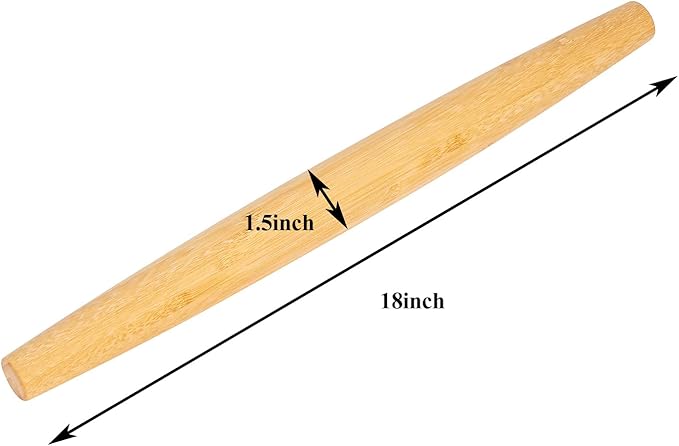 Classic French Rolling Pins Bamboo Wooden Rolling Pin for Baking Pizza Dough Pie Cookie, 18-Inch