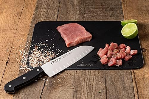 Arcos Santoku Knife 7 Inch Stainless Steel. Japanese Sharp Knife for Fish, Meat and Vegetables. Ergonomic Polyoxymethylene Handle and 170mm Blade. Series Universal. Color Black